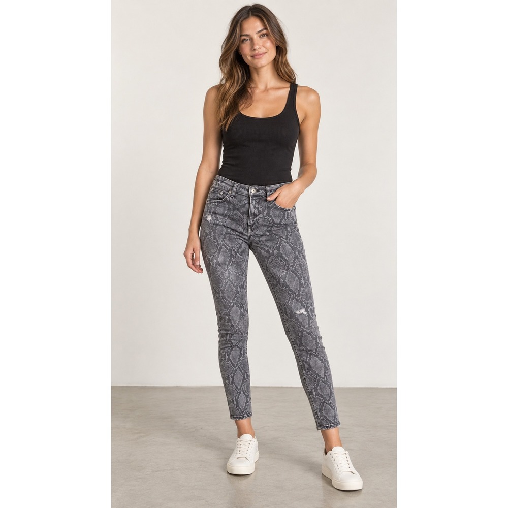 Rag & Bone Cate Mid Rise Ankle Skinny Jeans 27 Grey Snake Python Distressed